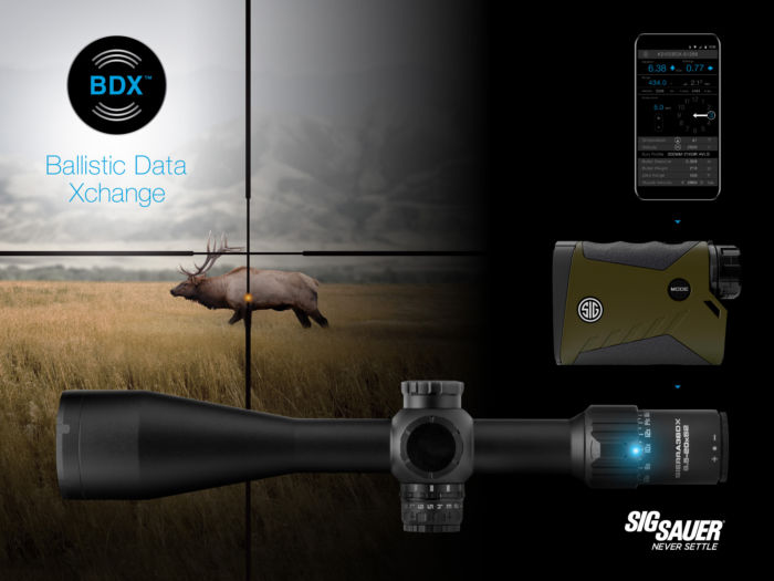 Ballistic Data Xchange (BDX) rangefinders and riflescopes and cellphone app graphic