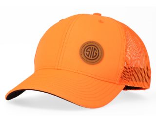 SIG SAUER BLAZE ORANGE RICHARDSON TRUCKER WITH LEATHER PATCH