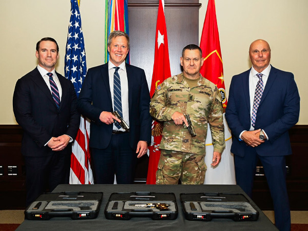 The SIG SAUER team present commemorative firearms to the United States Army leadership at the Pentagon recognizing the Army's anniversary.